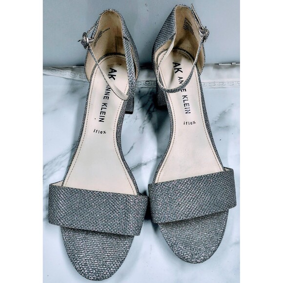 Ann Taylor Katrina Silver Shimmer Block Sandal Heels Sparkle G;itter Shine Shoe - Picture 11 of 15